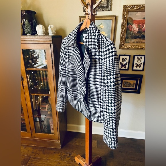 Liz Claiborne wool blend houndstooth button pea coat SZ L white black - Picture 3 of 8